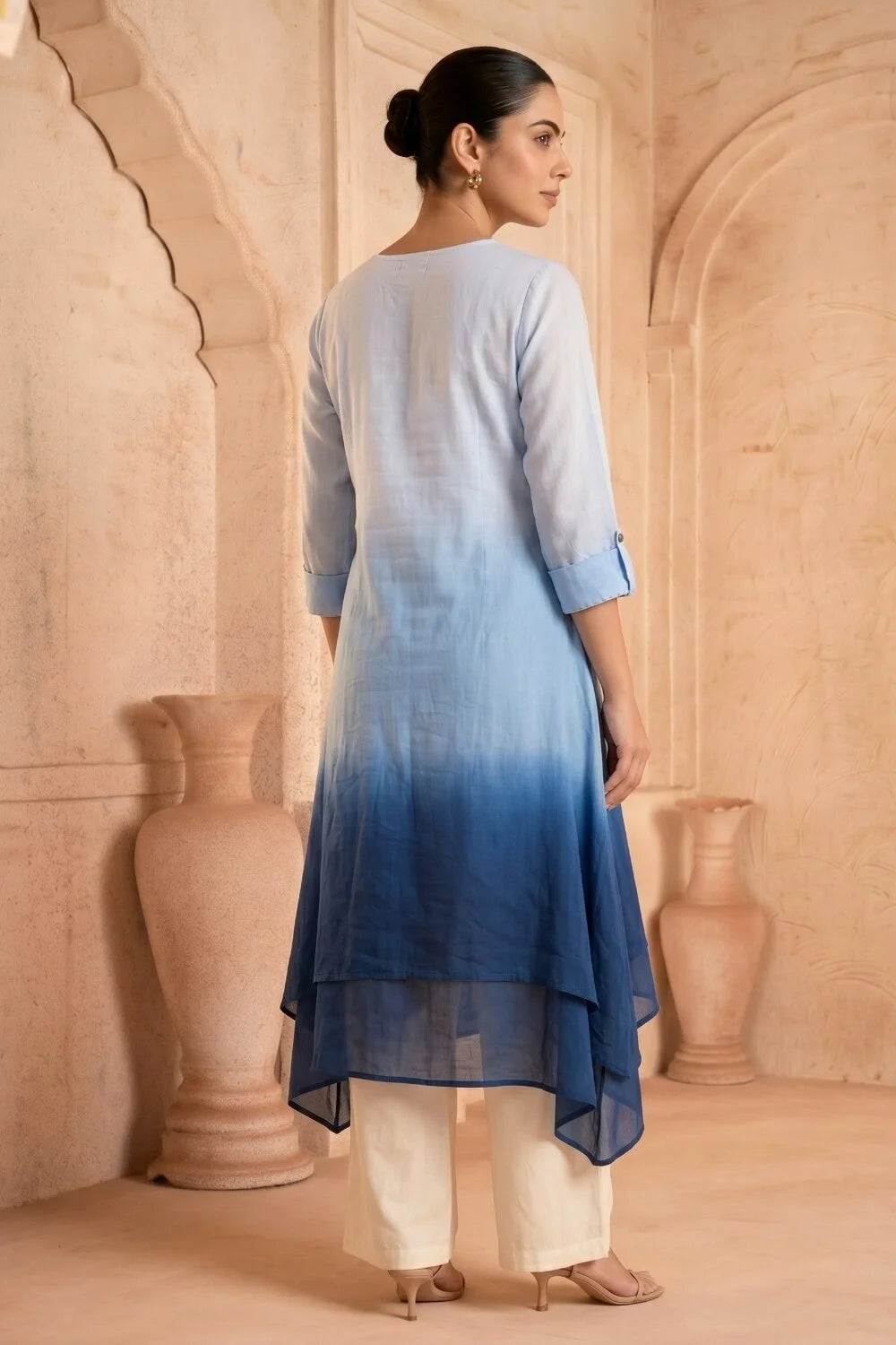 Azure Tide Ombre Mulmul Layered Dress