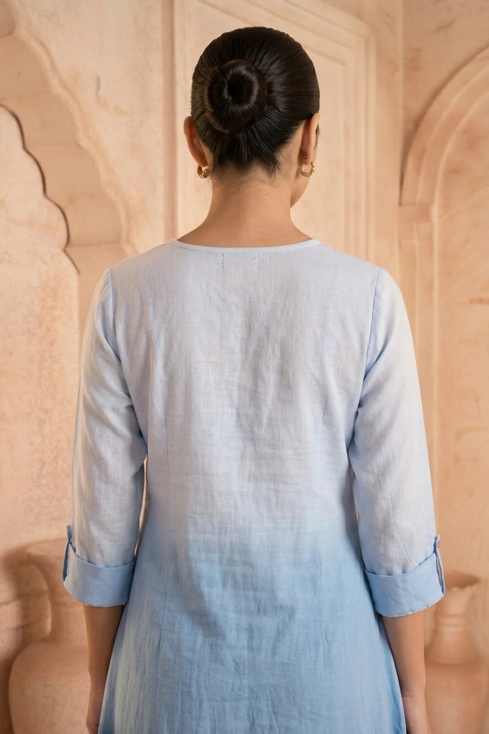 Azure Tide Ombre Mulmul Layered Dress