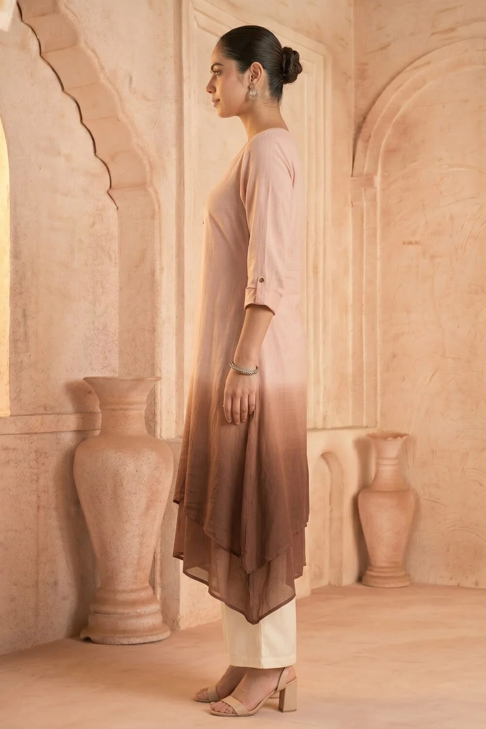 Cocoa Cascade Ombre Mulmul Layered Dress
