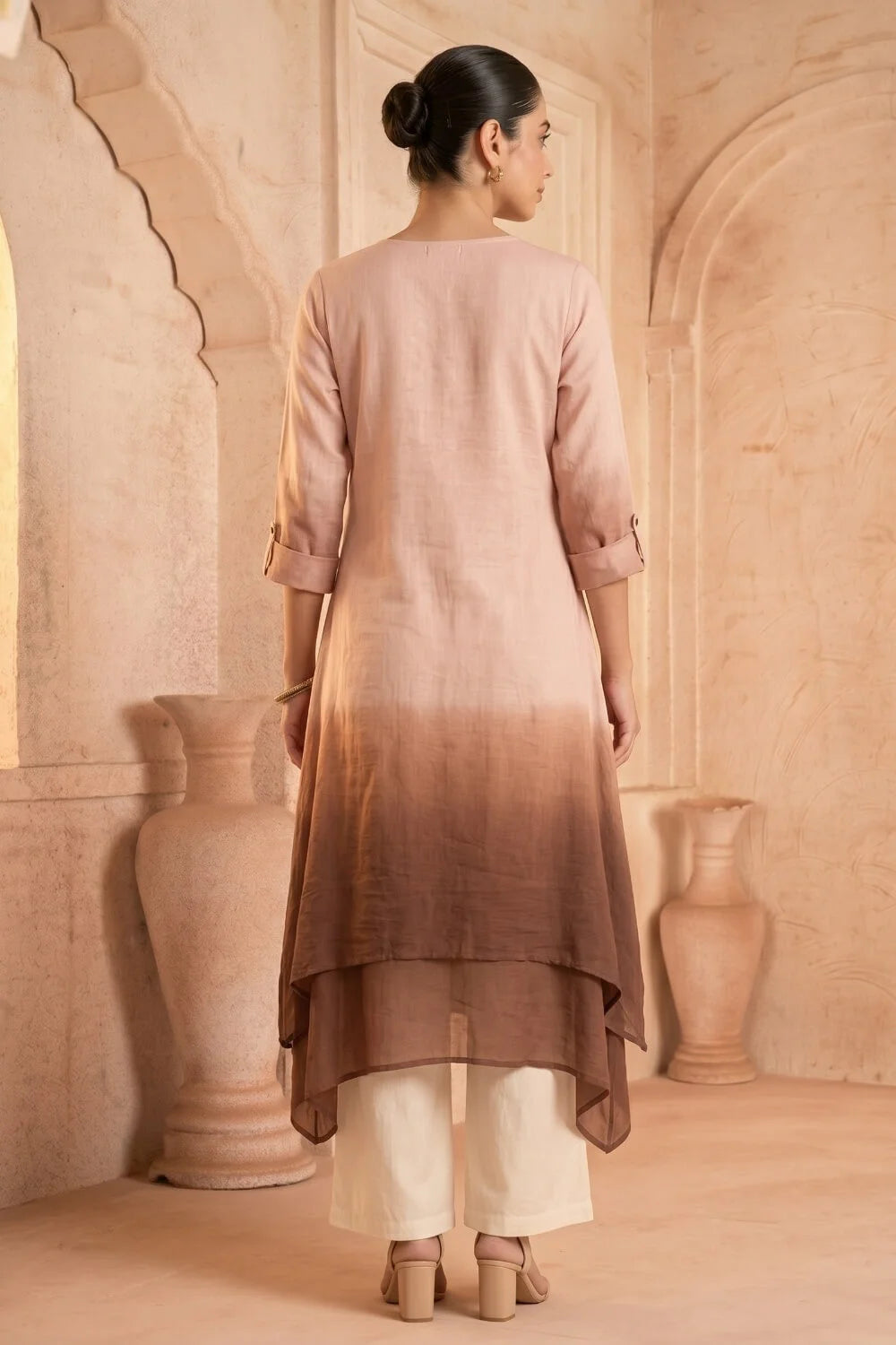 Cocoa Cascade Ombre Mulmul Layered Dress