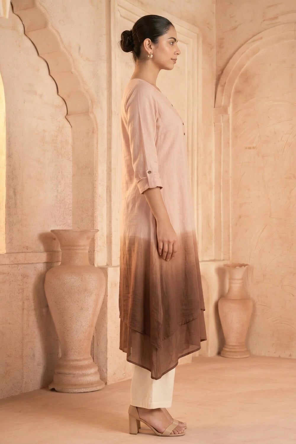Cocoa Cascade Ombre Mulmul Layered Dress