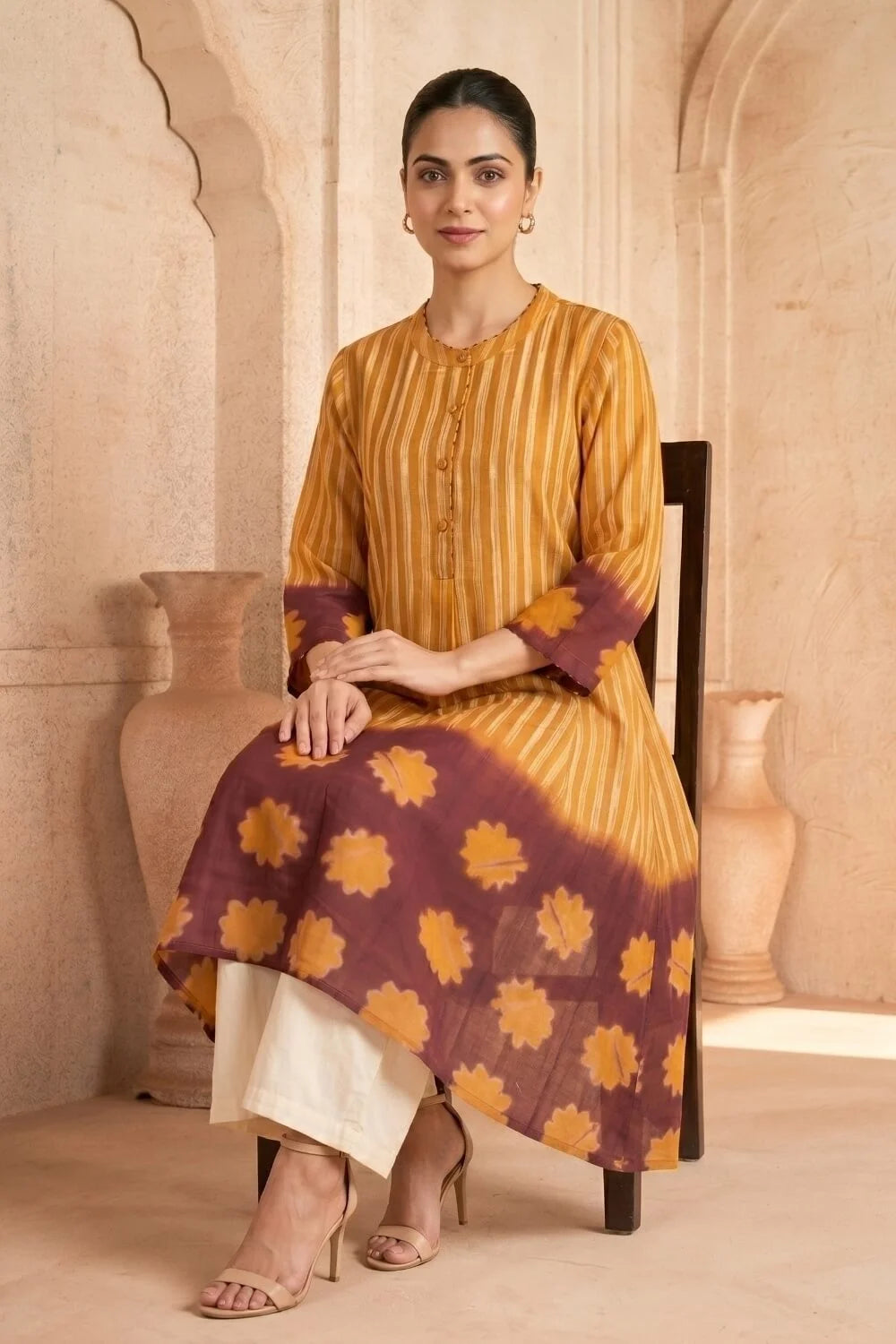 Amber Mirage Hand Shibori Chanderi Kurta