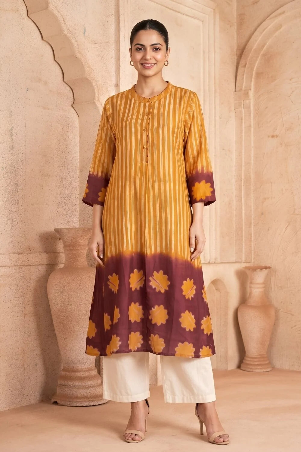 Amber Mirage Hand Shibori Chanderi Kurta