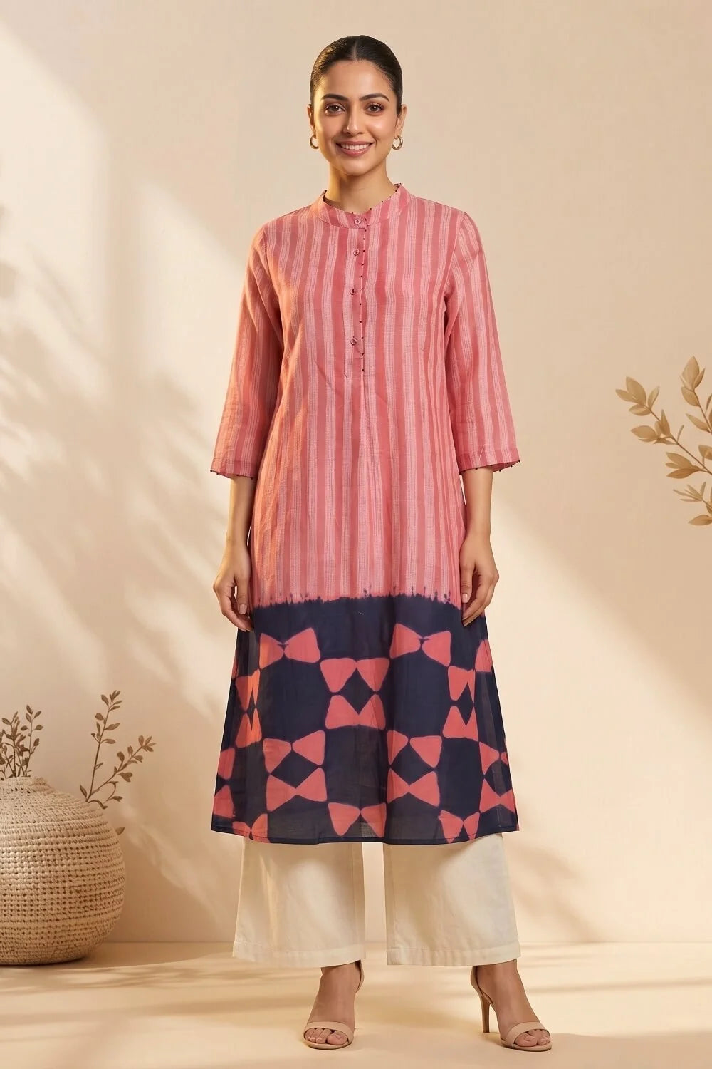 Rosé Rhythm Hand Shibori Chanderi Kurta