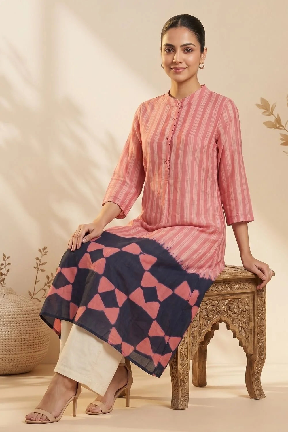 Rosé Rhythm Hand Shibori Chanderi Kurta