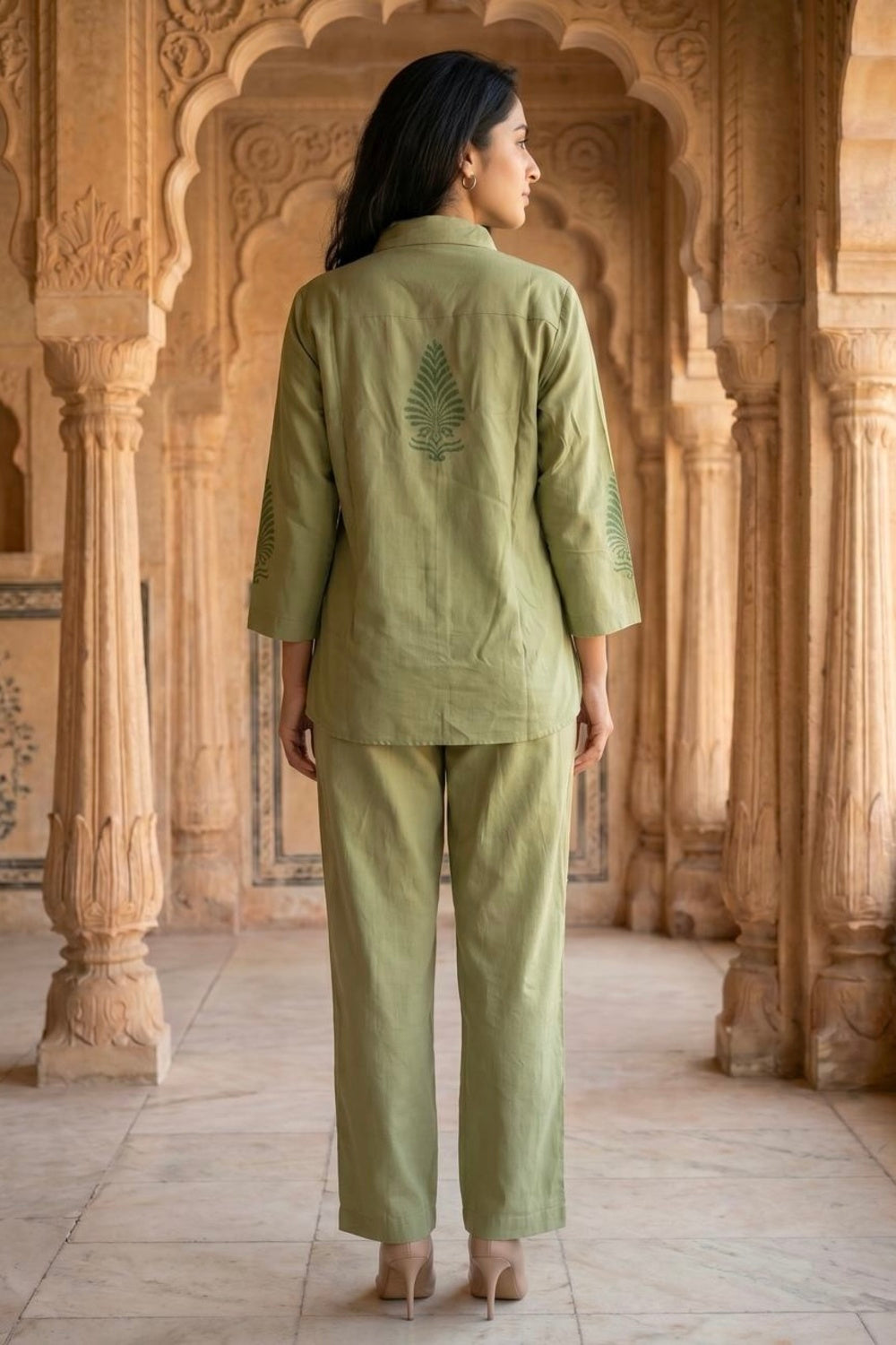 Sage Aura Hand Block Print Chanderi Co-ord Set
