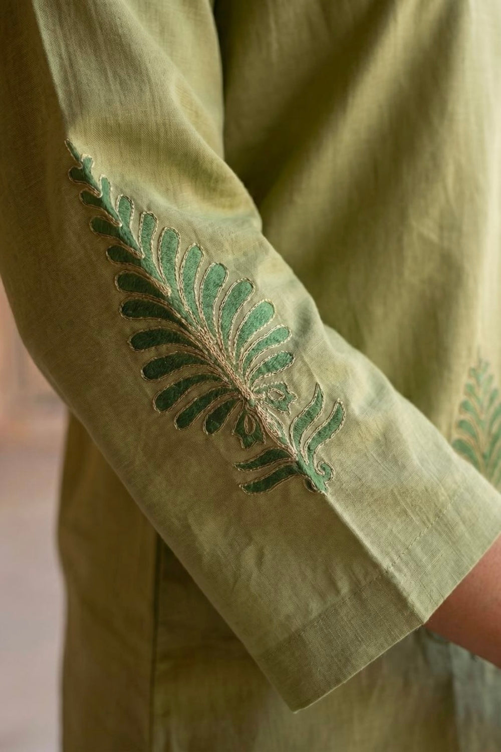 Sage Aura Hand Block Print Chanderi Co-ord Set