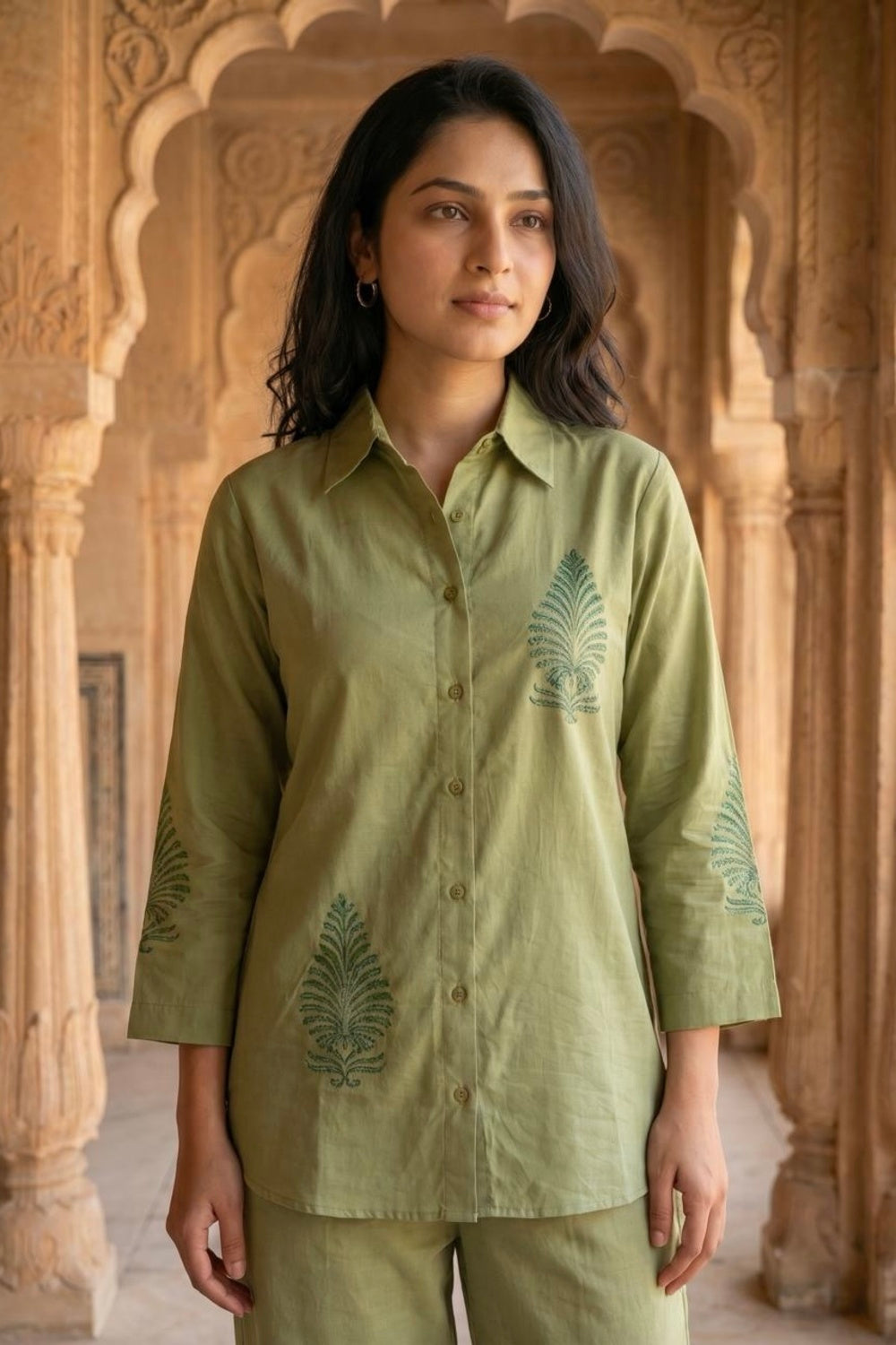 Sage Aura Hand Block Print Chanderi Co-ord Set
