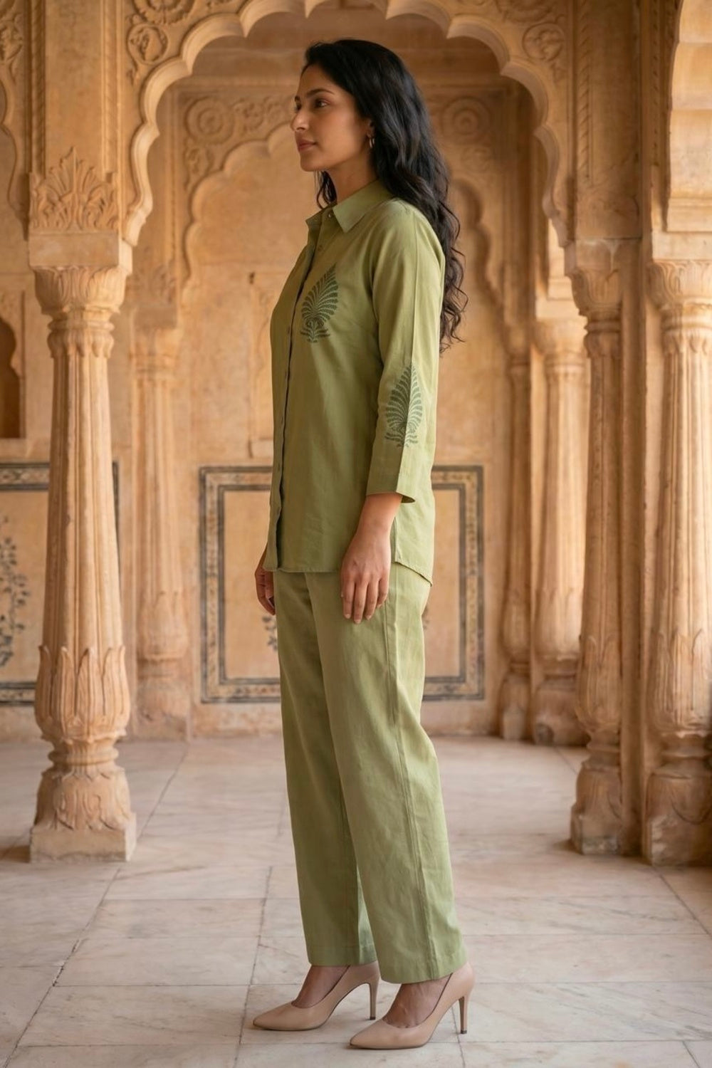 Sage Aura Hand Block Print Chanderi Co-ord Set