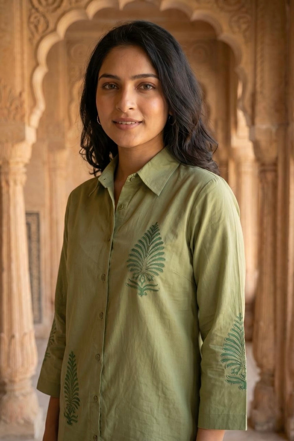 Sage Aura Hand Block Print Chanderi Co-ord Set