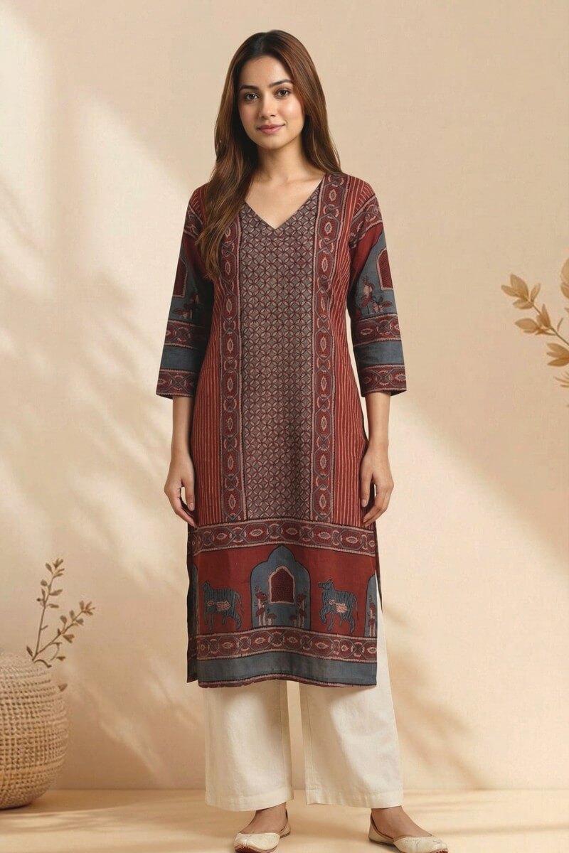 Maroon Heritage Ajrakh Dobby Kurta
