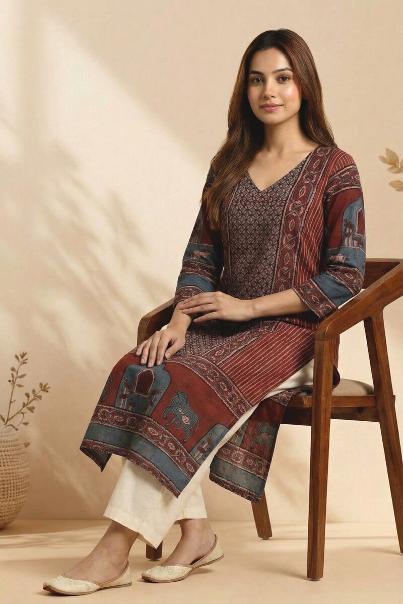 Maroon Heritage Ajrakh Dobby Kurta