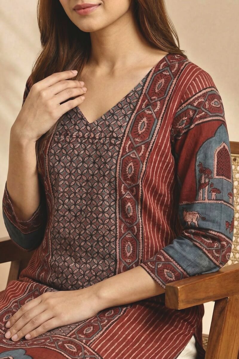 Maroon Heritage Ajrakh Dobby Kurta