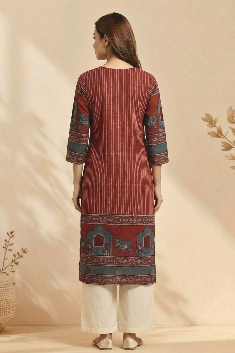 Maroon Heritage Ajrakh Dobby Kurta