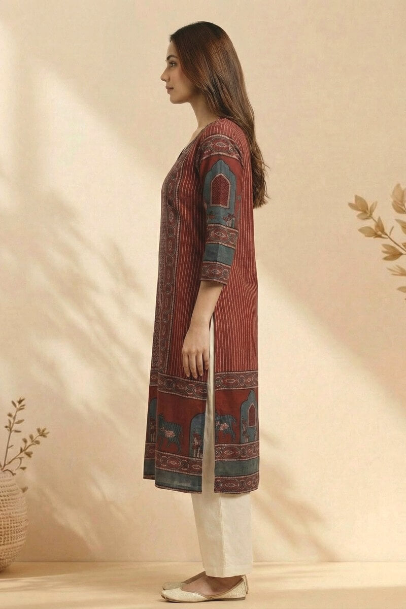 Maroon Heritage Ajrakh Dobby Kurta