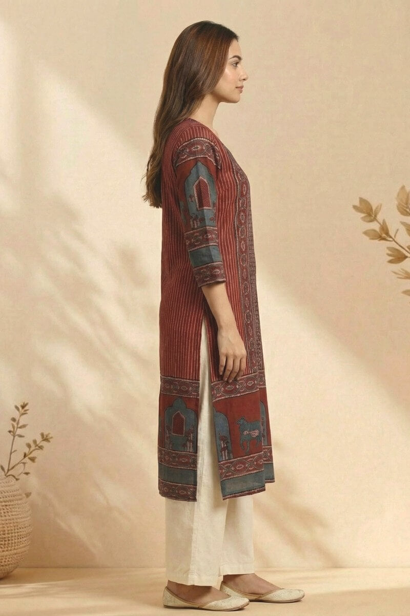 Maroon Heritage Ajrakh Dobby Kurta