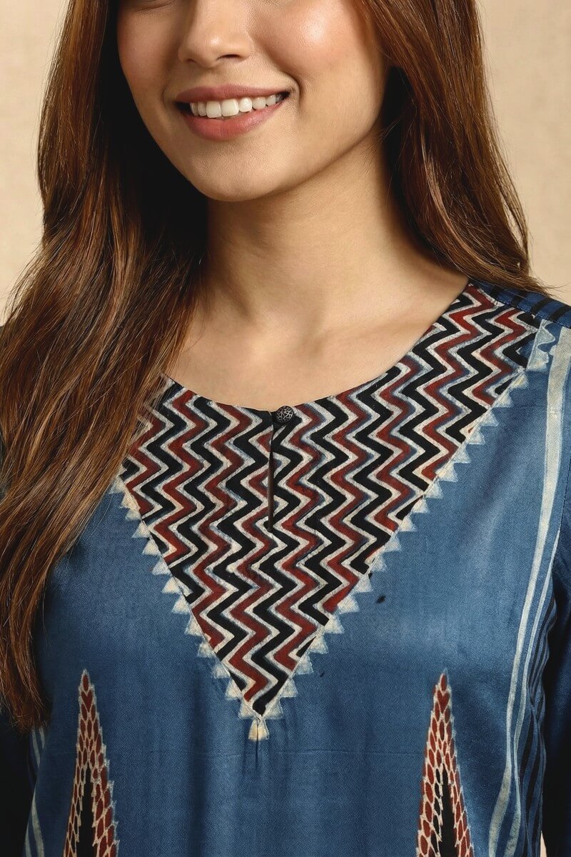Midnight Ajrakh Muse Modal Kurta
