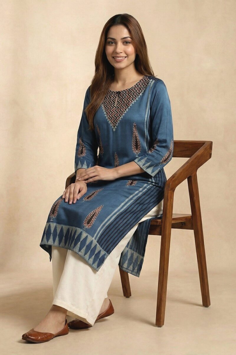 Midnight Ajrakh Muse Modal Kurta