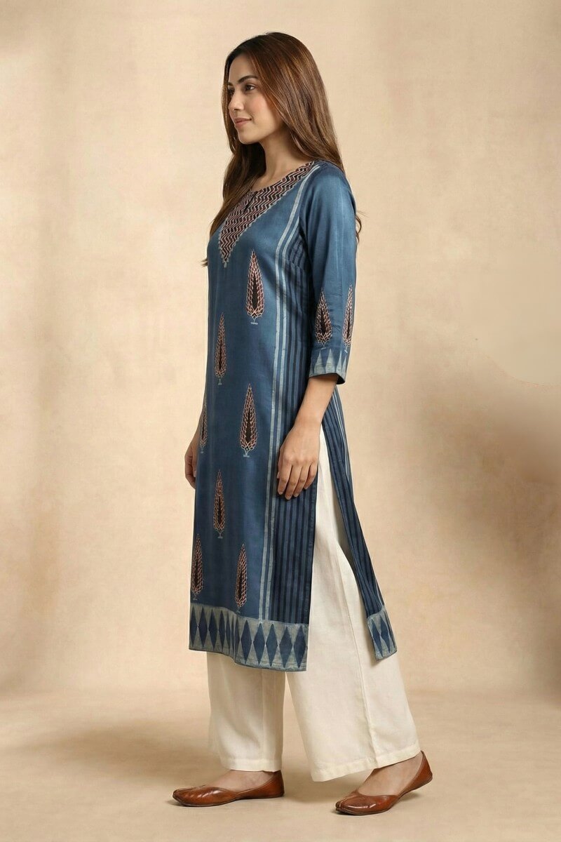 Midnight Ajrakh Muse Modal Kurta