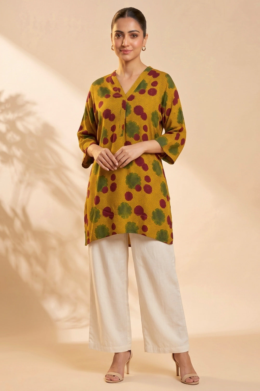 Mustard Bloom Ajrakh Modal Kaftan Top