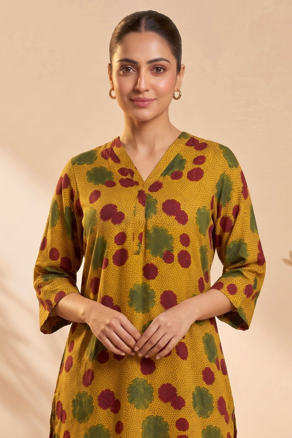 Mustard Bloom Ajrakh Modal Kaftan Top