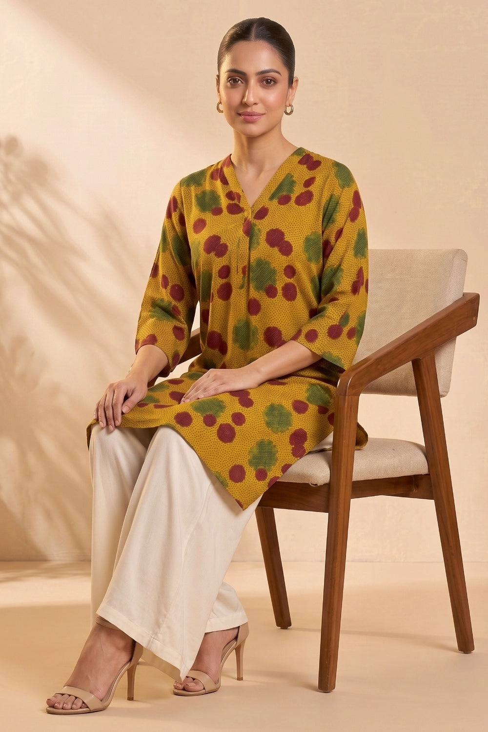 Mustard Bloom Ajrakh Modal Kaftan Top