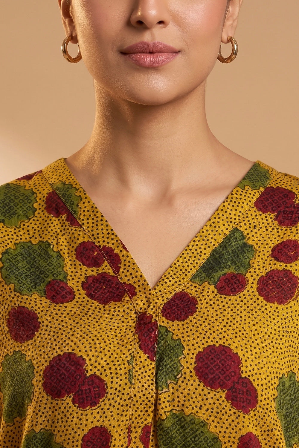Mustard Bloom Ajrakh Modal Kaftan Top