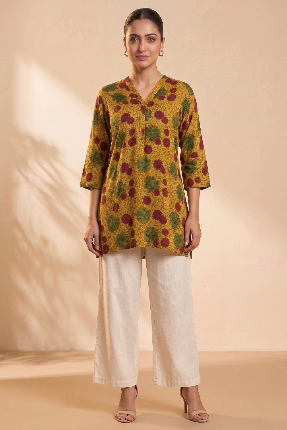 Mustard Bloom Ajrakh Modal Kaftan Top