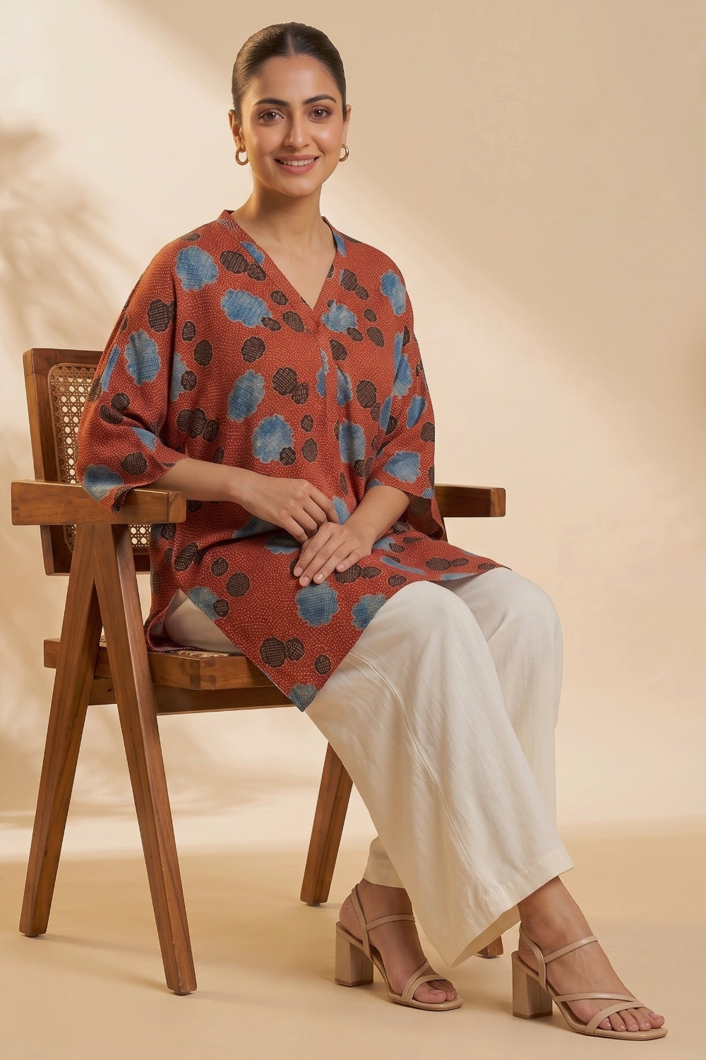 Rust Bloom Ajrakh Modal Kaftan Top