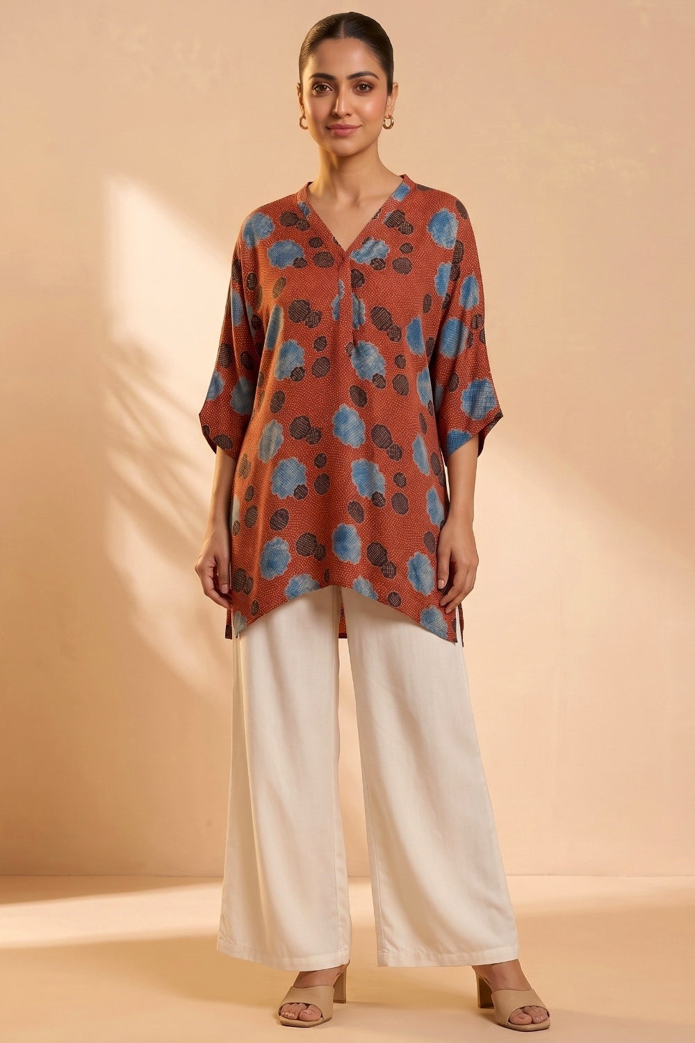 Rust Bloom Ajrakh Modal Kaftan Top