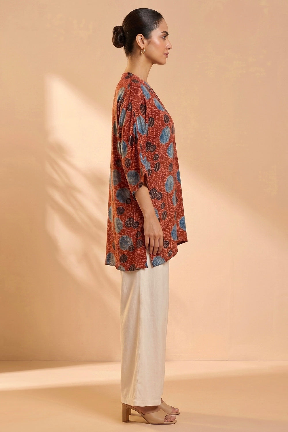 Rust Bloom Ajrakh Modal Kaftan Top