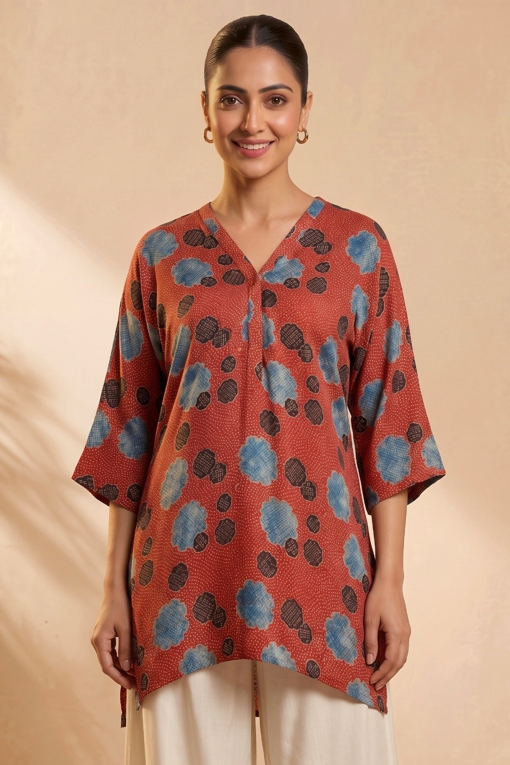 Rust Bloom Ajrakh Modal Kaftan Top