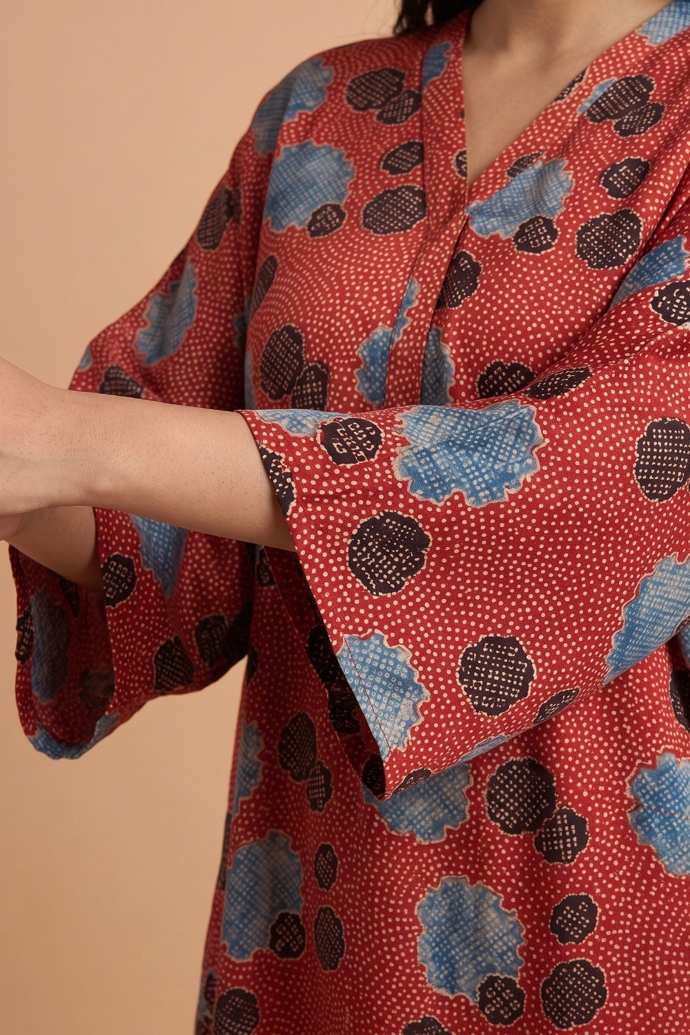 Rust Bloom Ajrakh Modal Kaftan Top