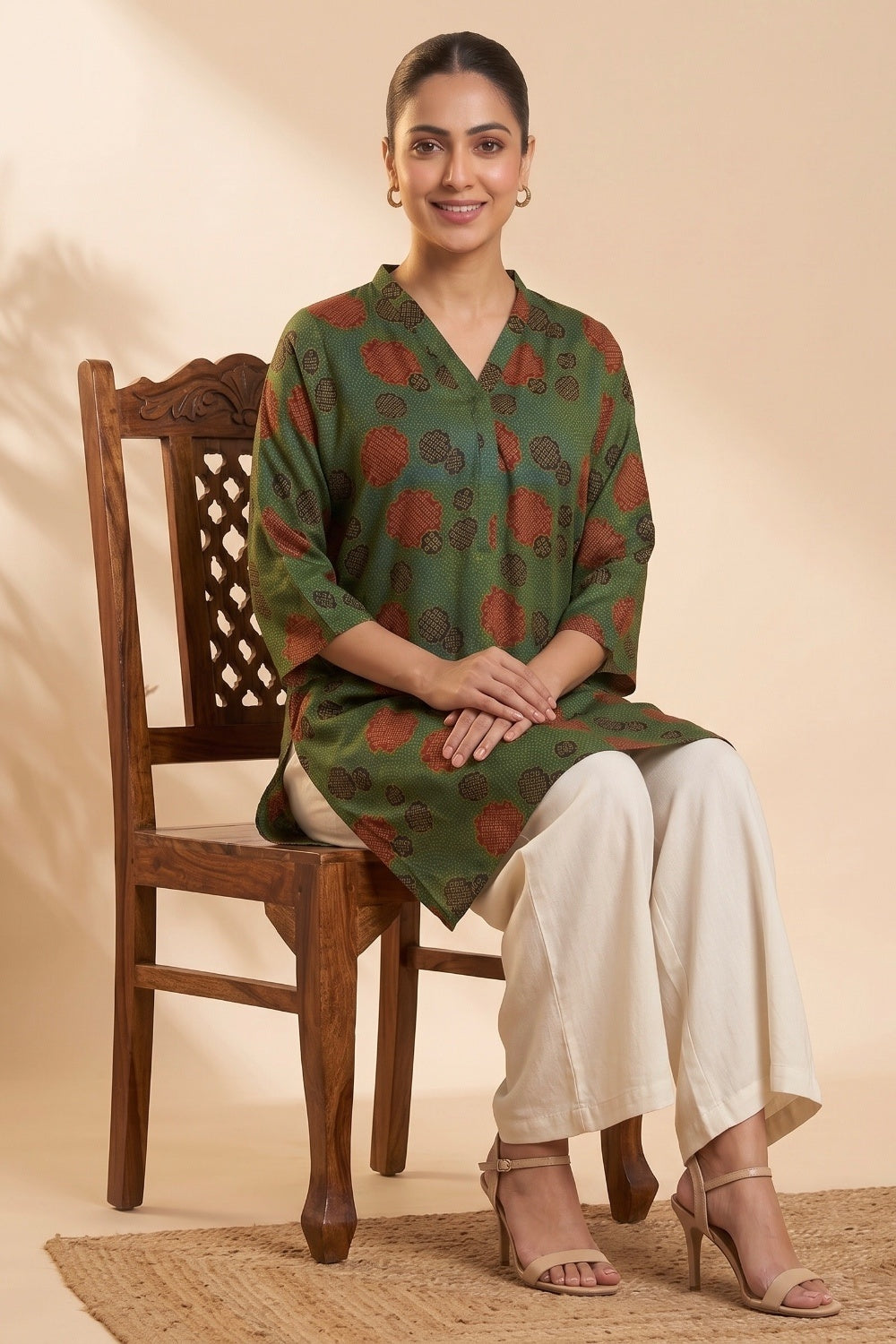 Emerald Grove Ajrakh Modal Kaftan Top