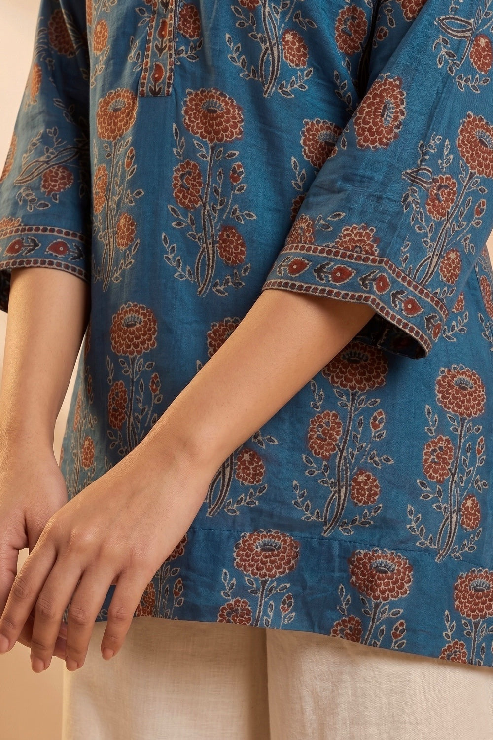 Teal Heritage Ajrakh Modal Kaftan Top