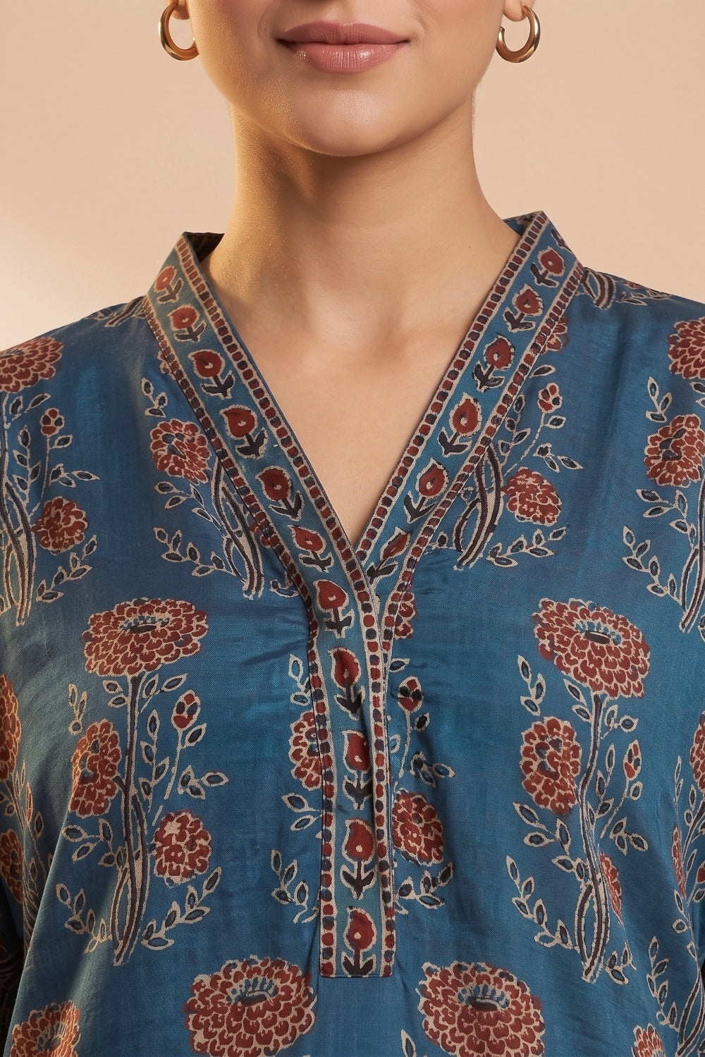 Teal Heritage Ajrakh Modal Kaftan Top