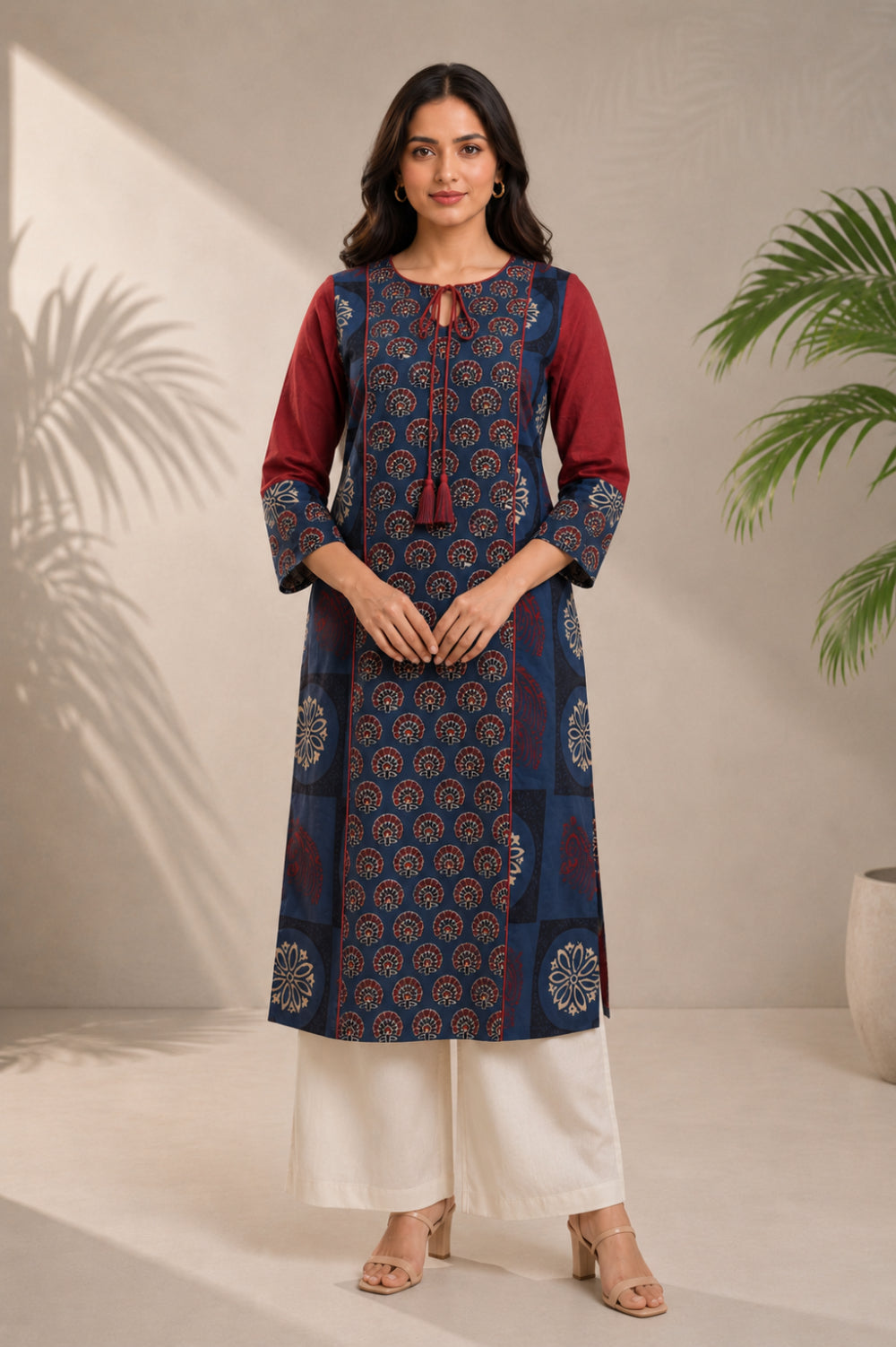 Mehrun Ajrakh Handwork Cotton Dobby Kurta