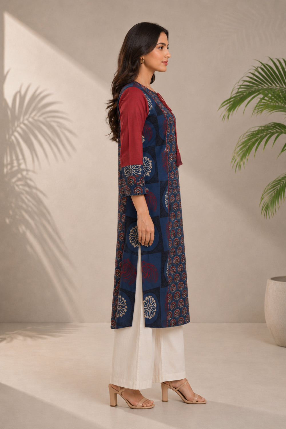Mehrun Ajrakh Handwork Cotton Dobby Kurta
