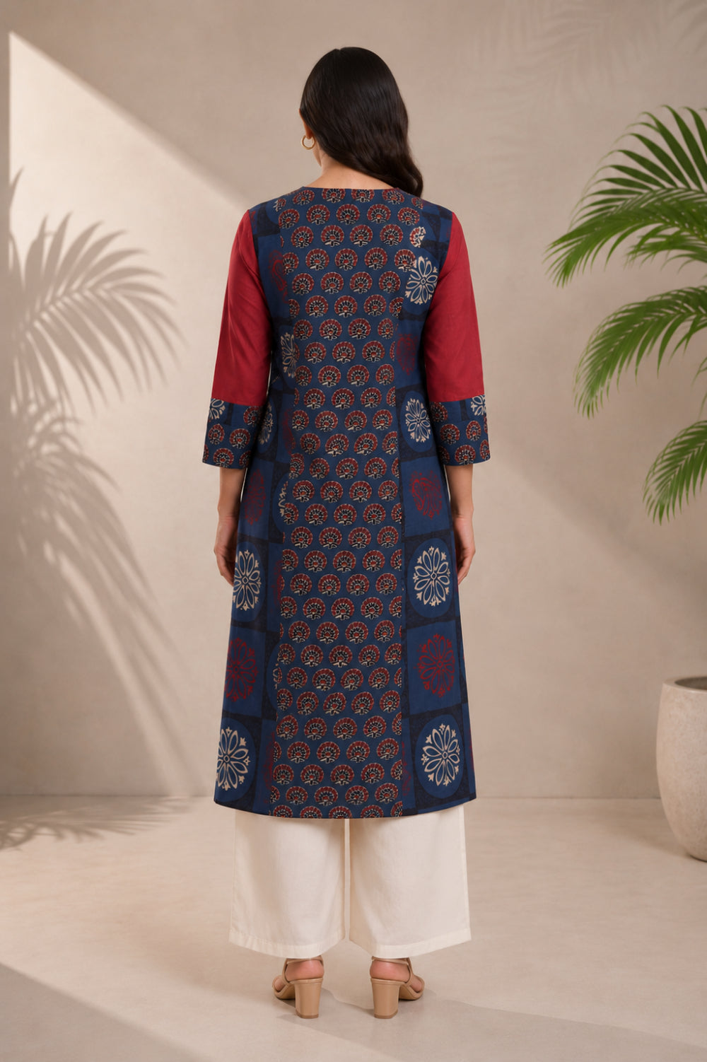 Mehrun Ajrakh Handwork Cotton Dobby Kurta