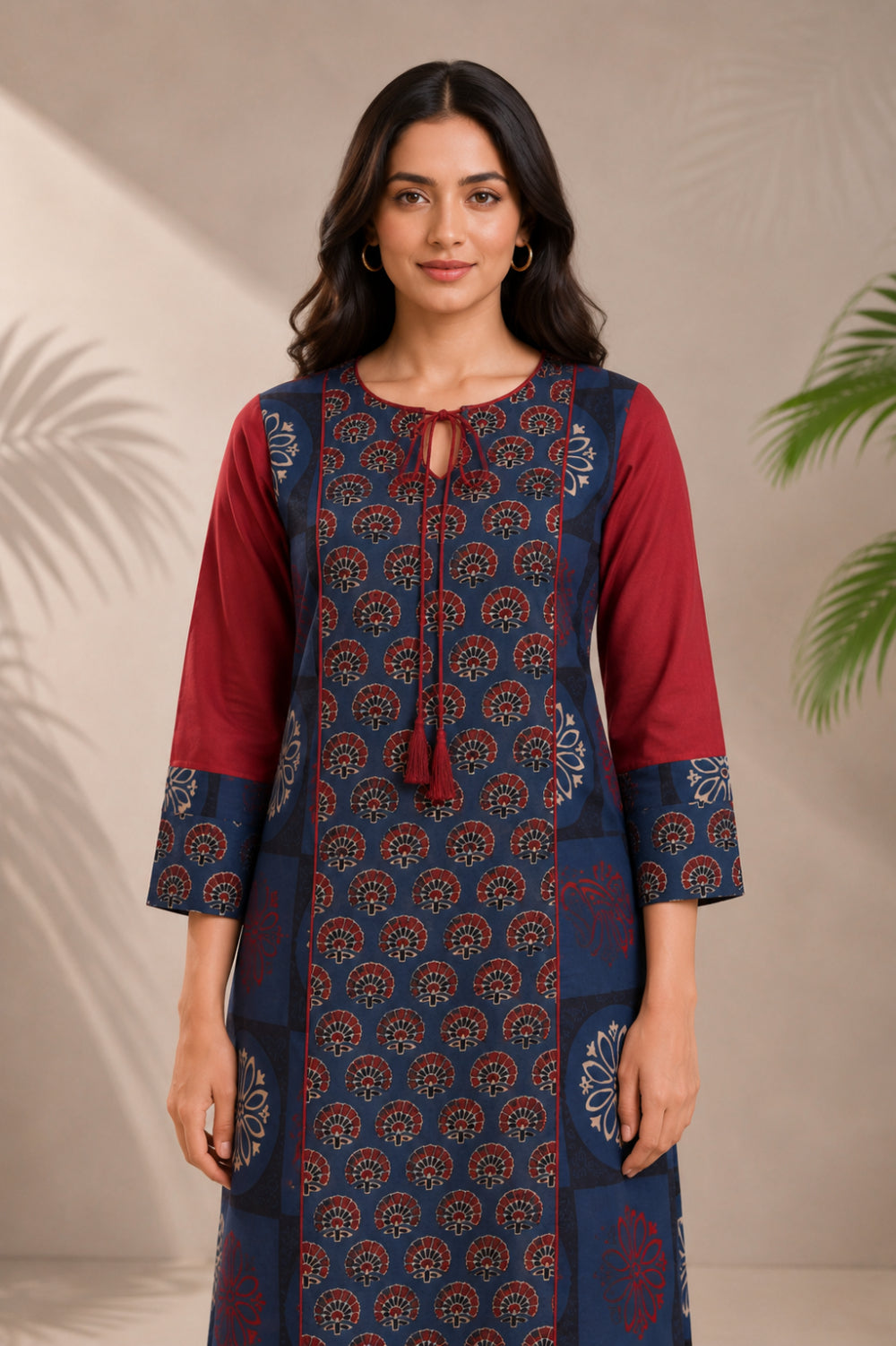 Mehrun Ajrakh Handwork Cotton Dobby Kurta