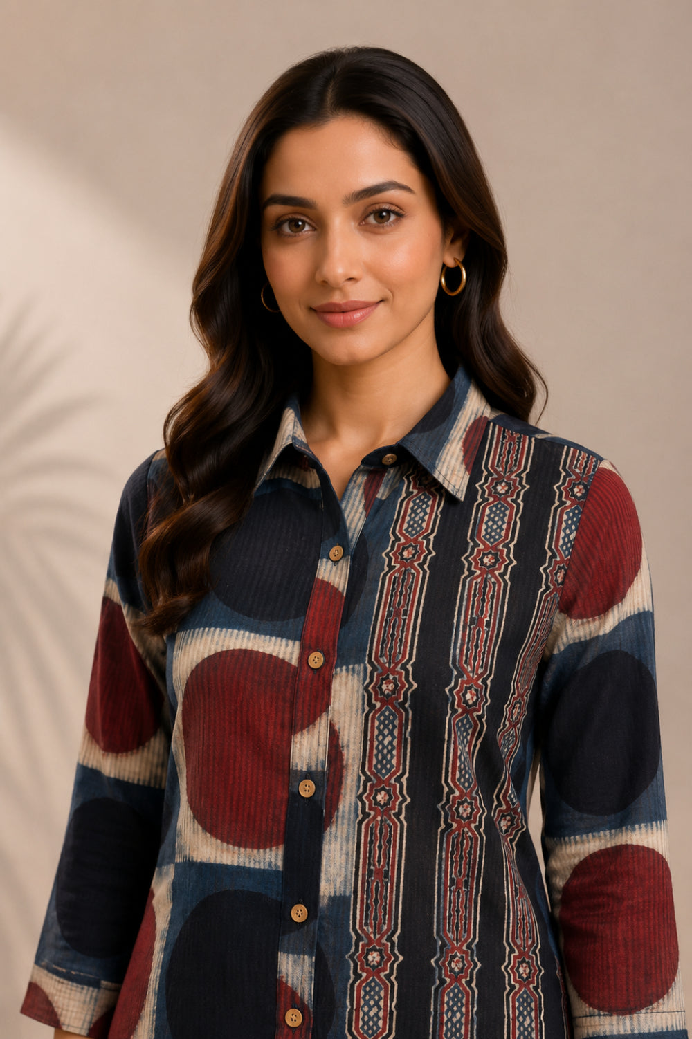 Indraneel Placement Ajrakh Cotton Dobby Shirt Dress