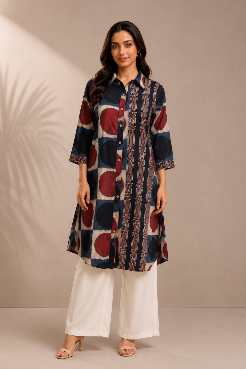 Indraneel Placement Ajrakh Cotton Dobby Shirt Dress