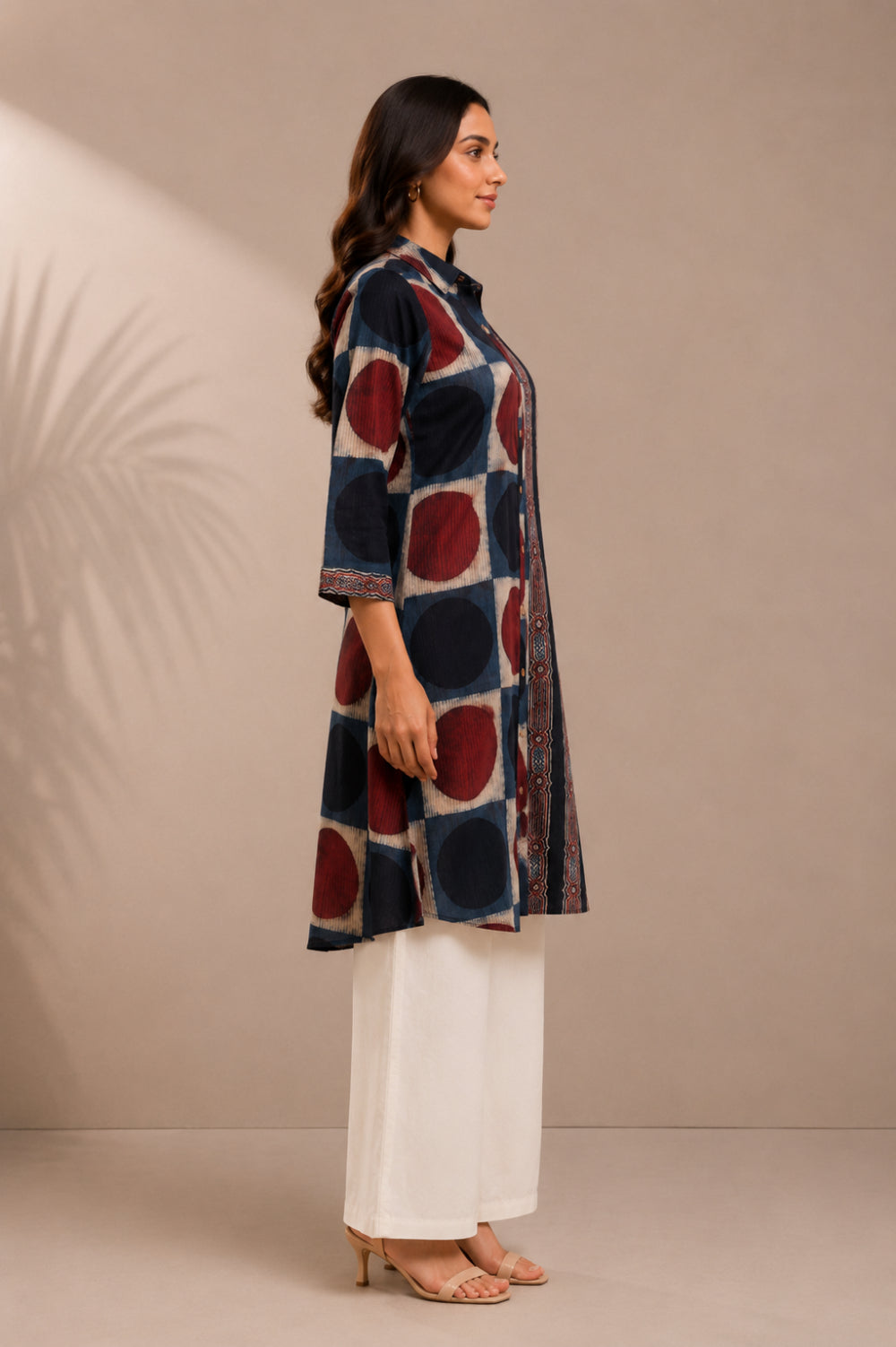 Indraneel Placement Ajrakh Cotton Dobby Shirt Dress