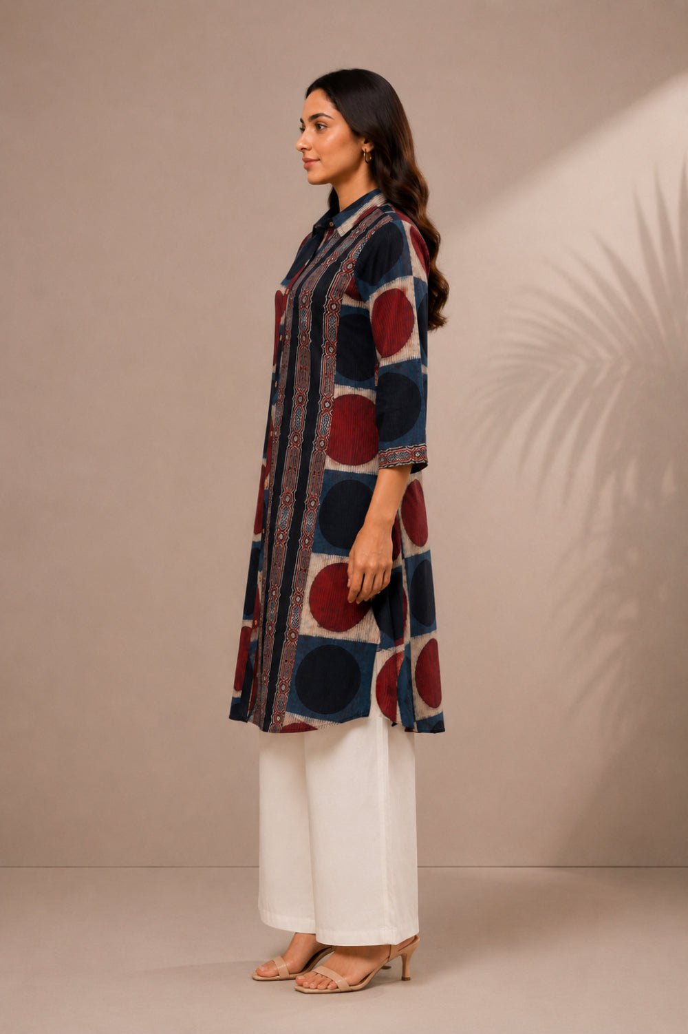 Indraneel Placement Ajrakh Cotton Dobby Shirt Dress