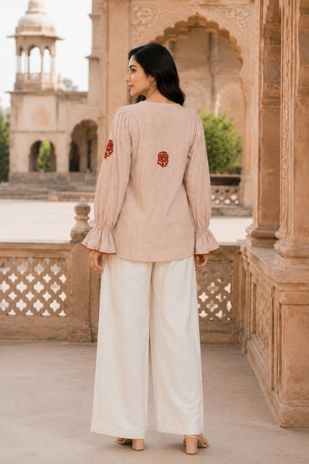 Gulnaar Rose Hand Chikankari Cotton Dobby Top
