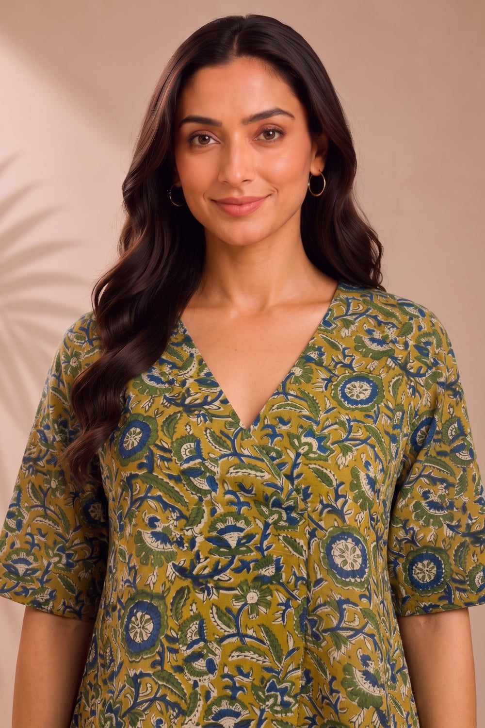 Mehfil Olive Hand Block Printed Cotton Top