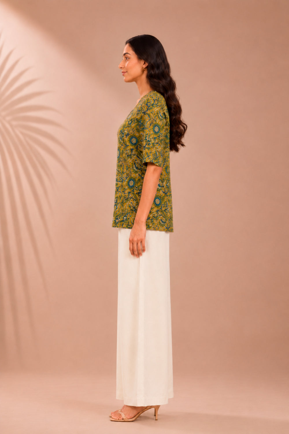 Mehfil Olive Hand Block Printed Cotton Top