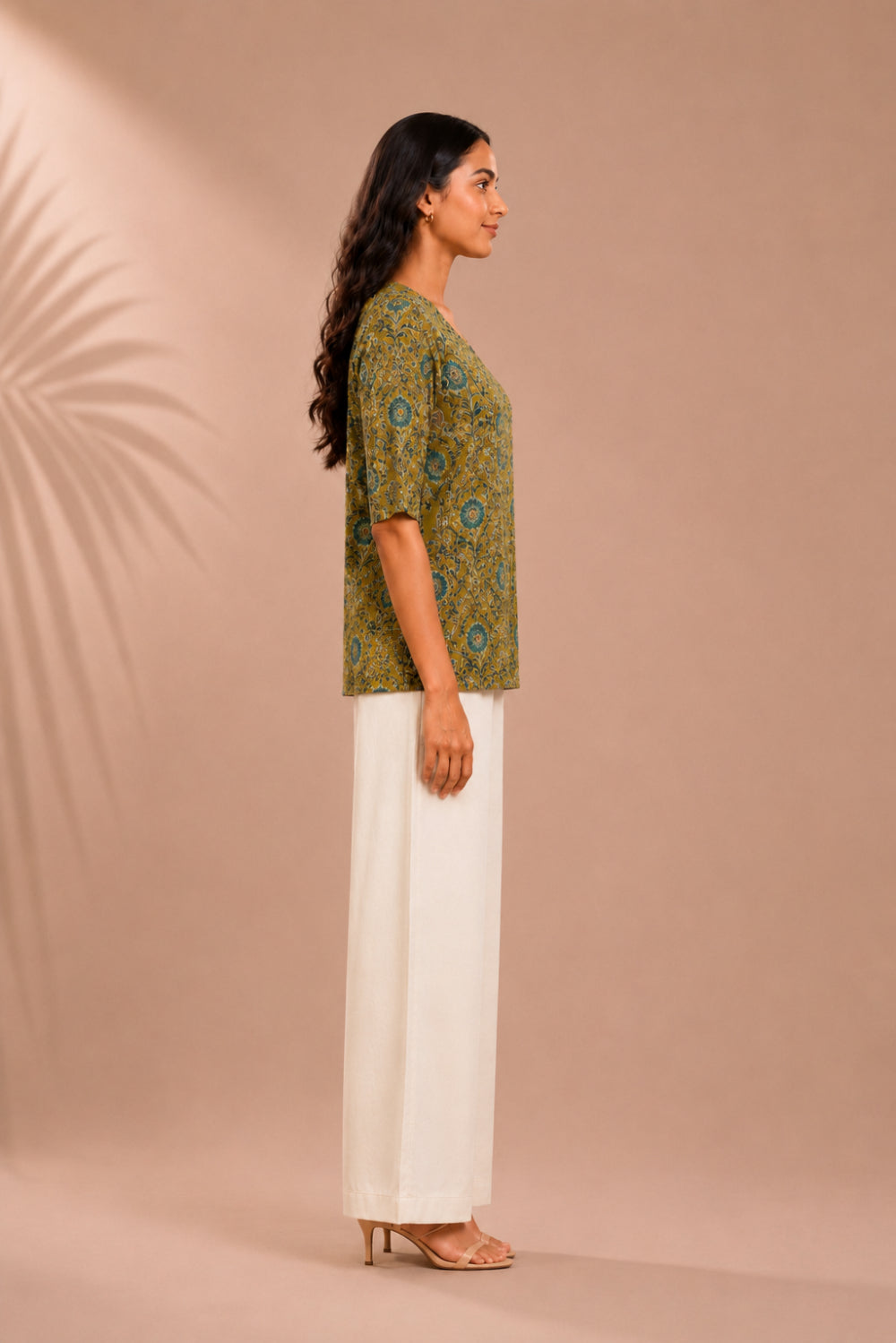Mehfil Olive Hand Block Printed Cotton Top