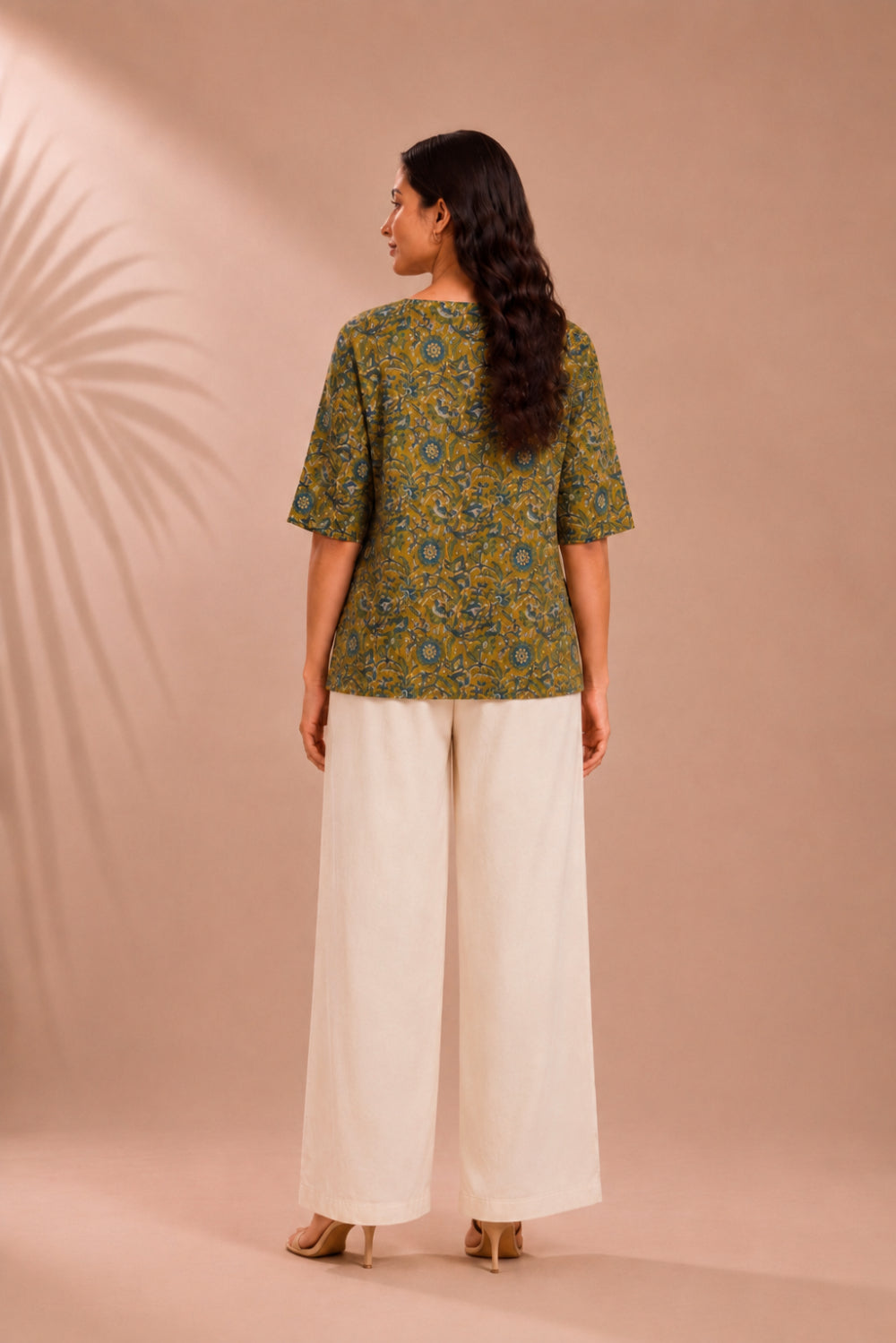 Mehfil Olive Hand Block Printed Cotton Top