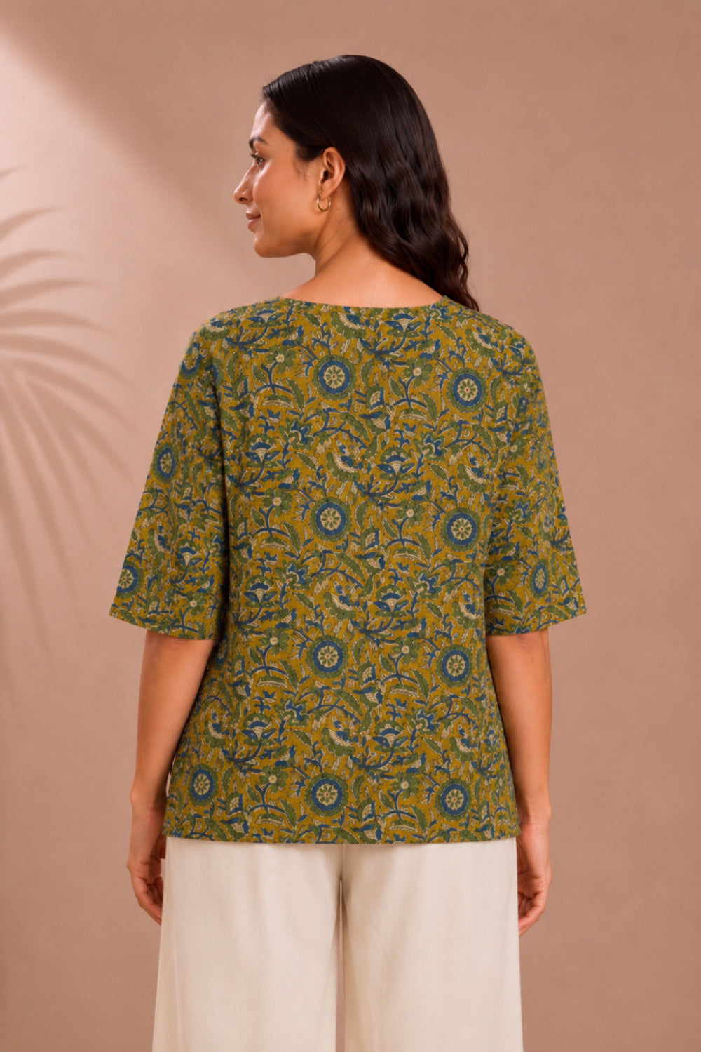 Mehfil Olive Hand Block Printed Cotton Top